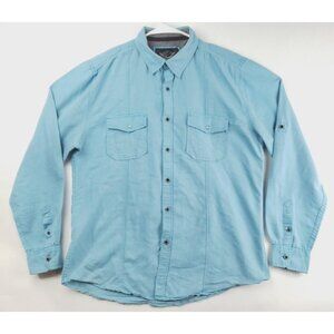 Drill Clothing Shirt Mens Large Blue Cotton Long Sleeve Button-Up Pockets